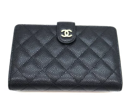 シャネル Chanel A48667 2つ折り財布 キャビアスキン レザー ゴールド